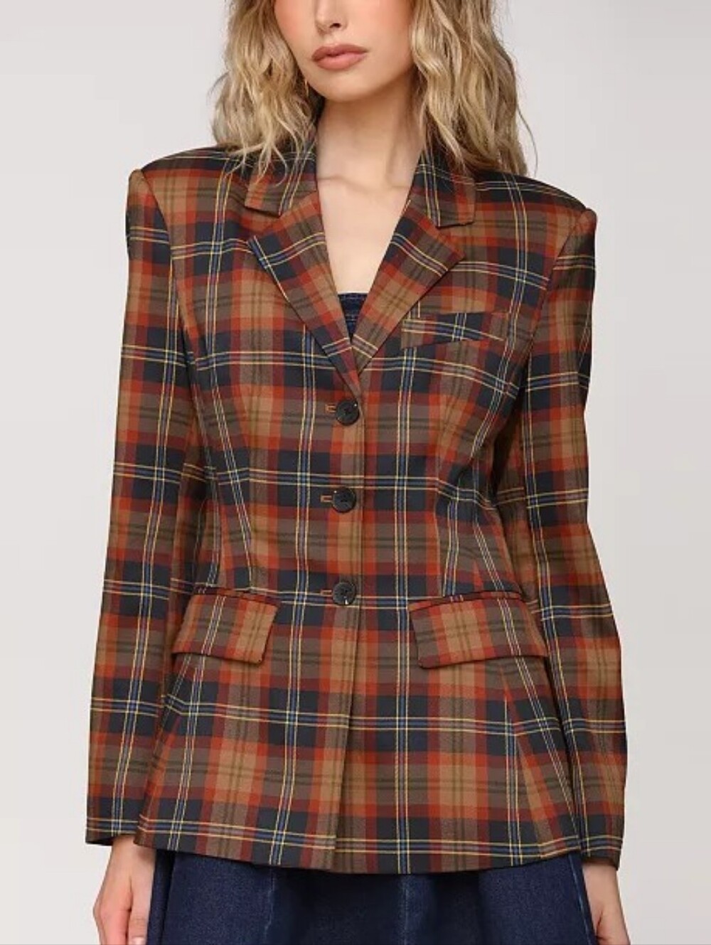 NWT Avec Les Filles Autumn Plaid Hourglass Blazer